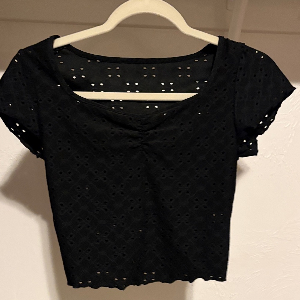 SHEIN Black Eyelet Crop Top